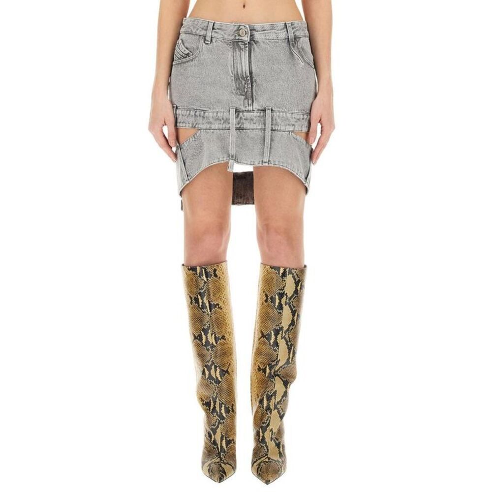 THE ATTICO Women's Distressed Denim Mini Skirt with Deconstructed Cutouts Women